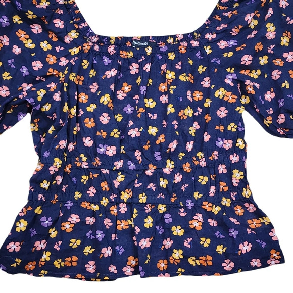 Madewell Smocked Waist Aloha Floral Puff Sleeve Crop Top - Picture 4 of 6